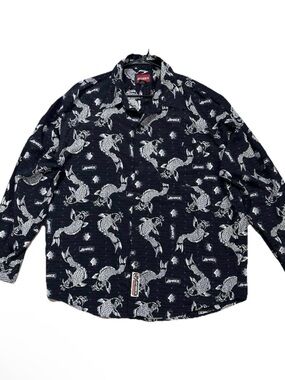 Avirex Men's XL Black White Japanese Koi Fish Button Up Shirt